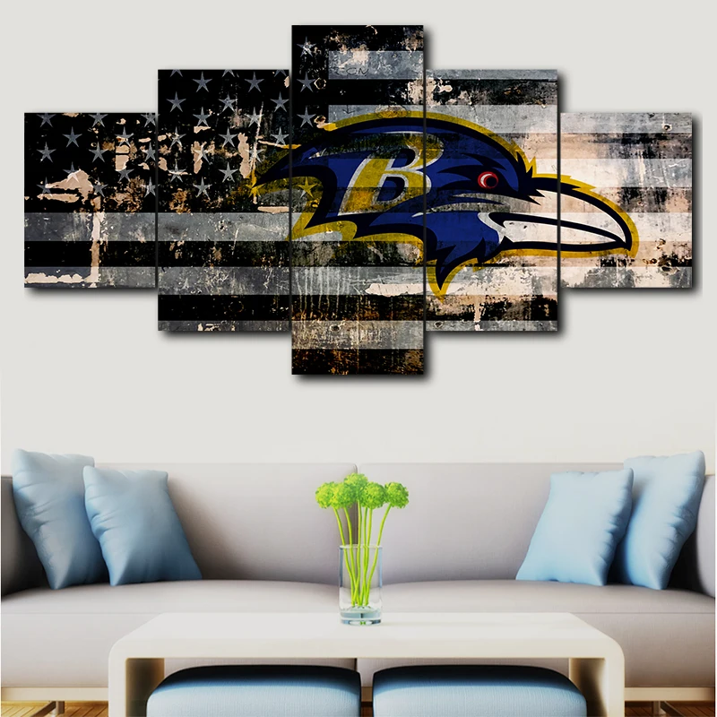 

Baltimore Ravens Creative 5 Panel Canvas Painting Calligraph Modern Abstract Photo Wall Painting Decoration