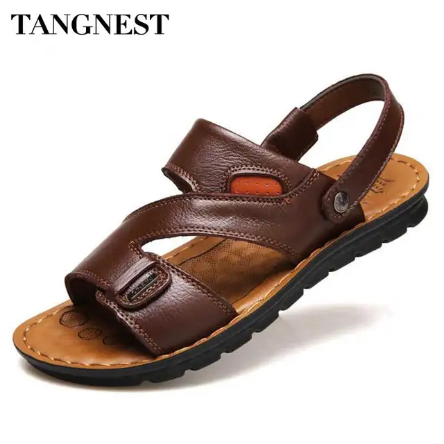 Tangnest 2017 Men Beach Sandals Men Solid Pu Leather Slippers Fashion ...