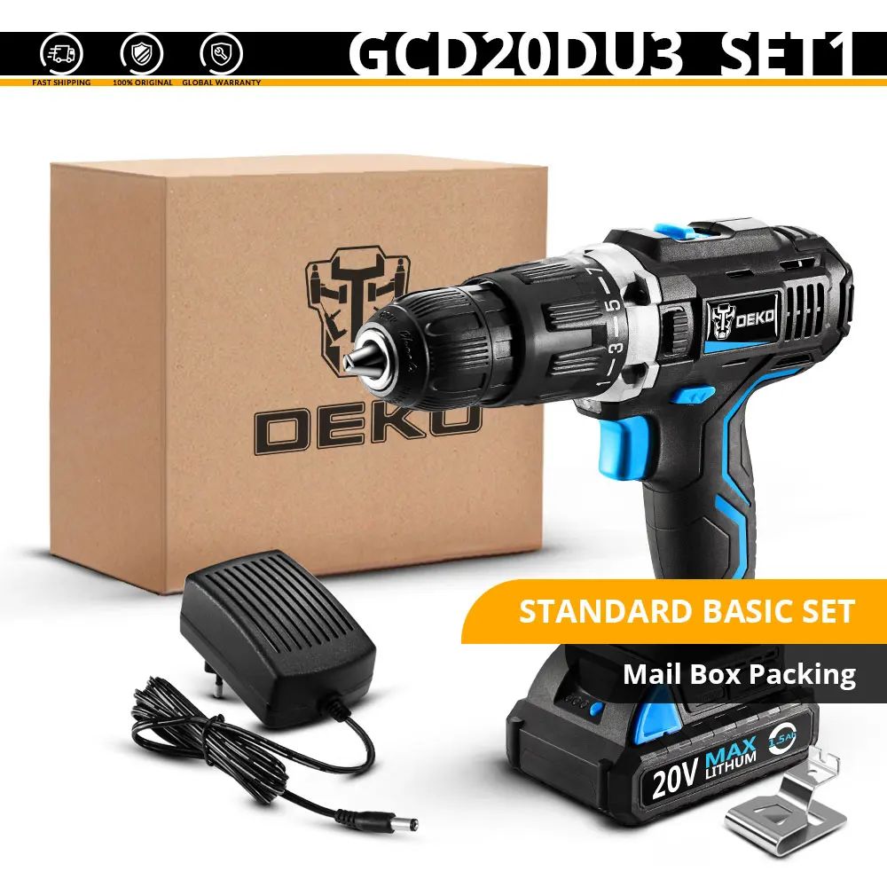 DEKO GCD20DU3 20V Max бытовой DIY деревообрабатывающий литий-ионный Батарея 1/2-дюймов 2-Скорость Аккумуляторная дрель электрическая дрель Мощность дрель - Цвет: SET1