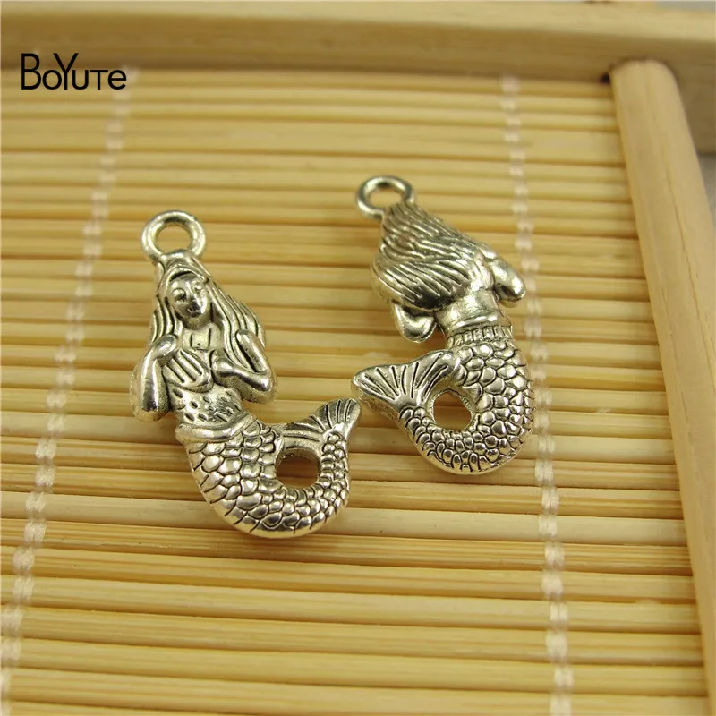 BoYuTe (100 PiecesLot) Metal Alloy Antique Silver Plated Mermaid Fish Charms Pendant Diy Hand Made Jewelry Accessories (6)
