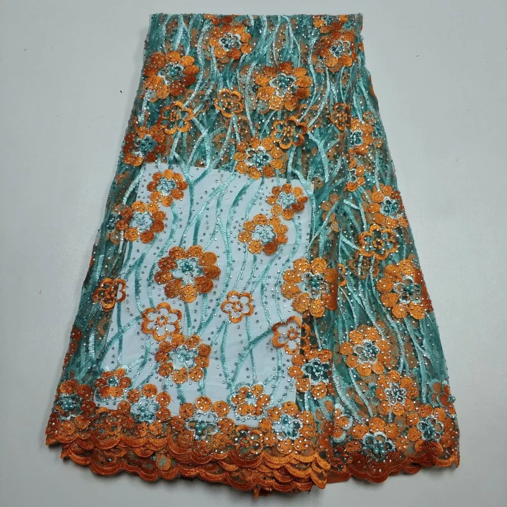 

New Nigeria tulle lace fabrics, high quality French dress lace embroidery with beautiful stones