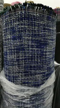 

Free shipment linen and cotton navy black and white with shinning line weaved tweed fabric