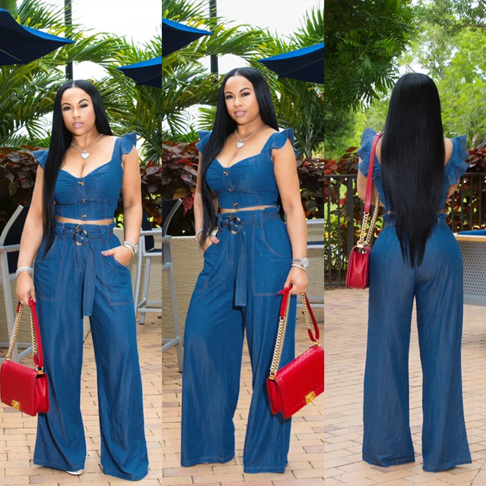 

Fashion new popular denim women's suit loose casual women's trousers high waist women's jeans women's denim jacket pants suit