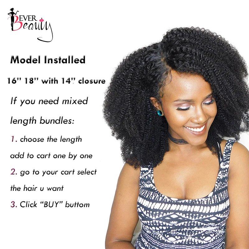 Mongolian Afro Kinky Curly Weave Human Hair Extensions 4B 4C Virgin Hair 1 Or 3 Bundles Natural Black 10-24inch Ever Beauty