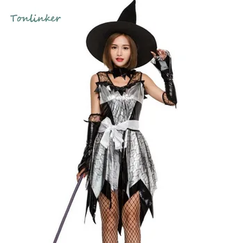

2018 Halloween Witch Cosplay Sexy Costume Adult Womens Irregular Dress+Hat Women Party Carnival Cosplays Clothing