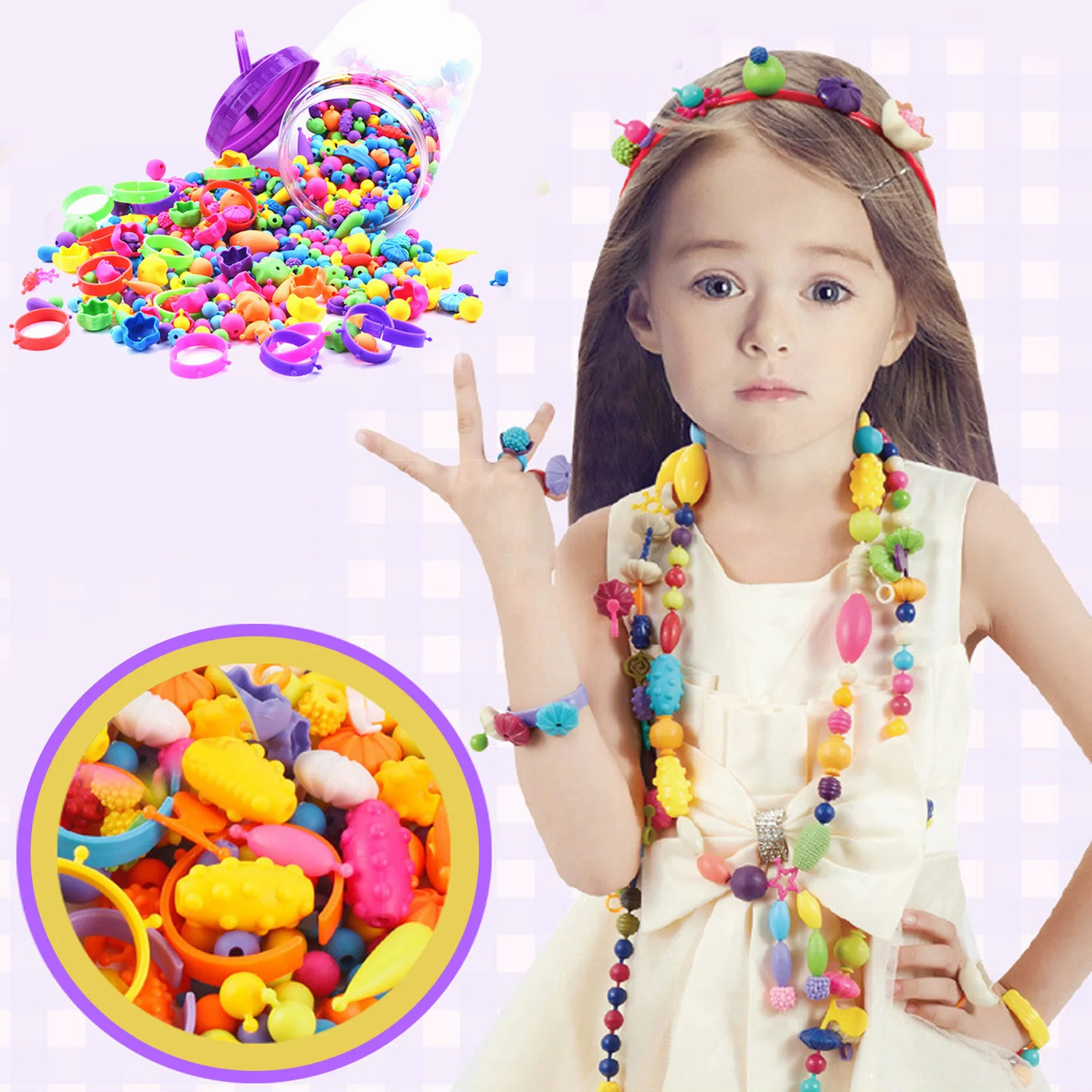 

260PCS Kid Girls Colorful Plastic Pop Snap Beads Toys Creativel Arts & Crafts DIY Wear Bead Jewelry Bracelet Without String Toys