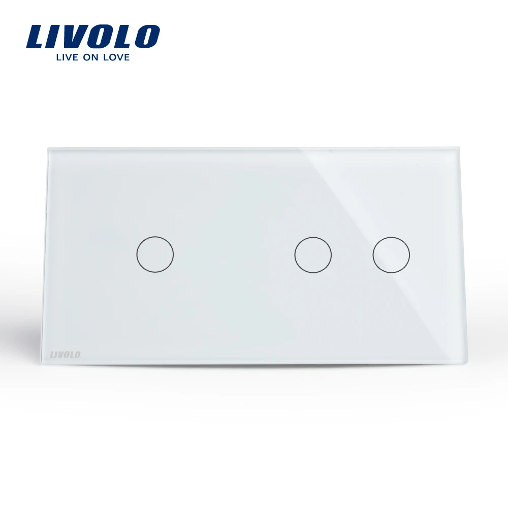 Производитель, Livolo стандарт ЕС, сенсорный выключатель, белая Хрустальная стеклянная панель, настенный выключатель света, VL-C701+ C702-11