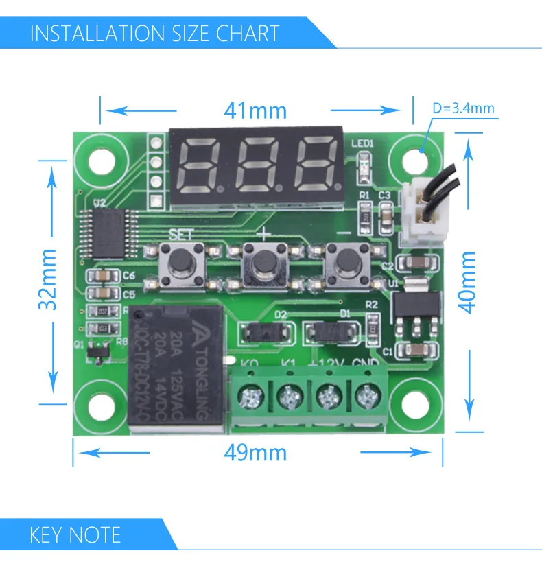 W1209 DC 12V LED Digital Thermostat Temperature Control Thermometer Thermo Controller Switch Module+ NTC Sensor