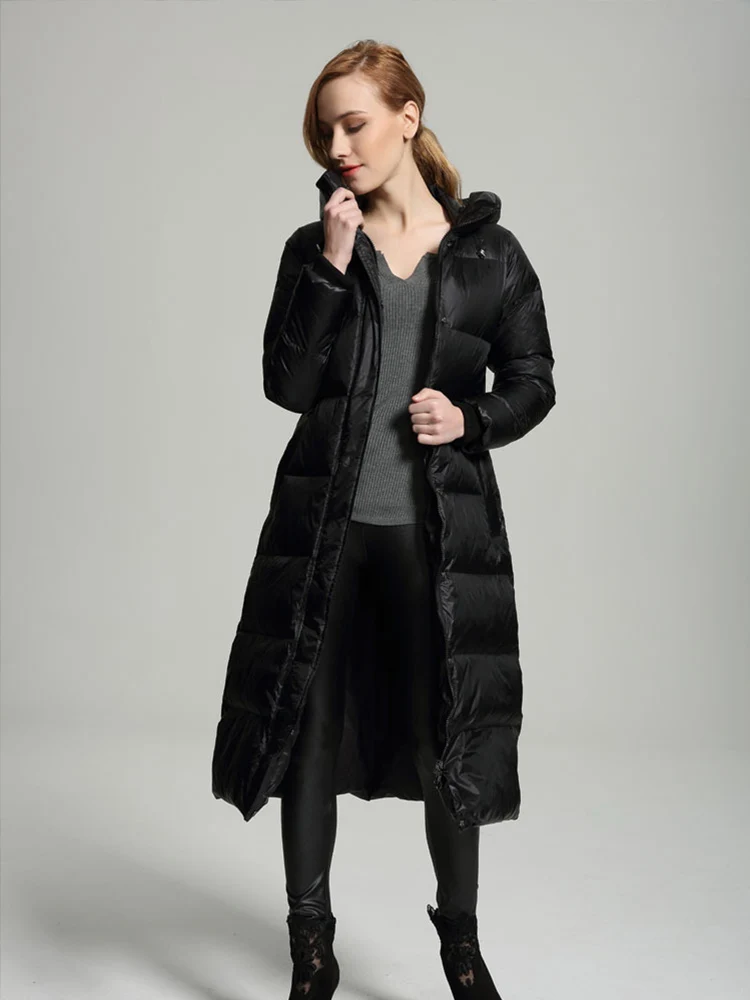 FTLZZ зимние женские куртки на 90% белом утином пуху, парки, Черный пуховик, женские пальто с капюшоном, длинная теплая Повседневная зимняя верхняя одежда