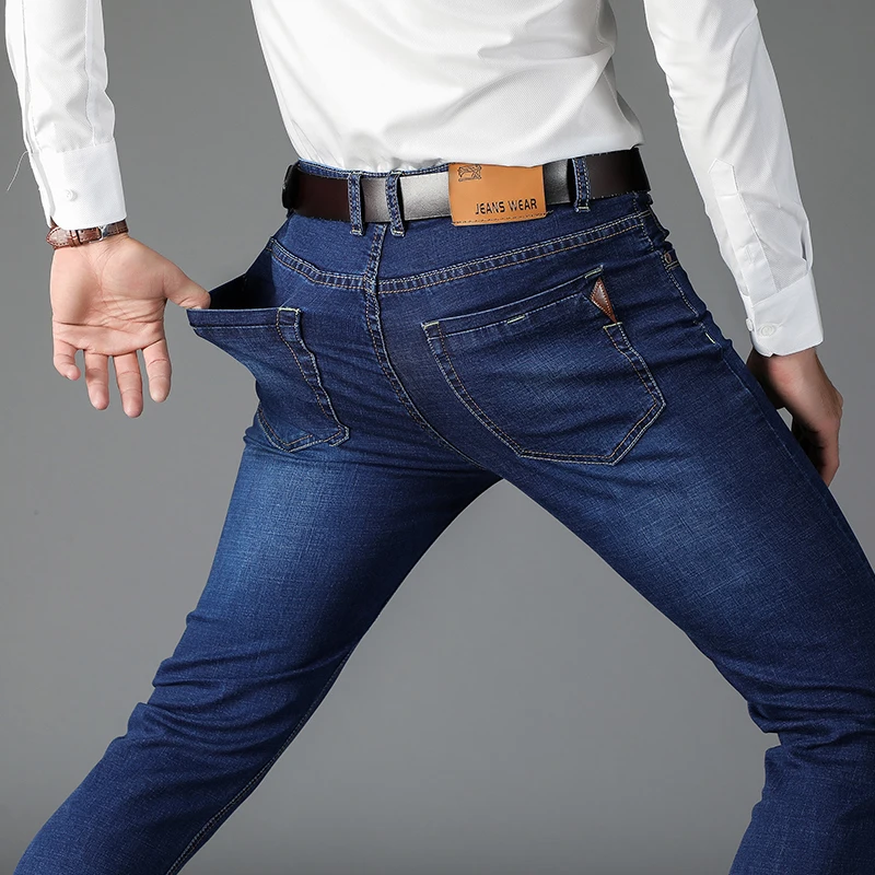 Spring Men Straight Slim Jeans Man Stretched Denim Pants Pantalon Homme stonewashed Trousers Male Casual Personal Quality Jean