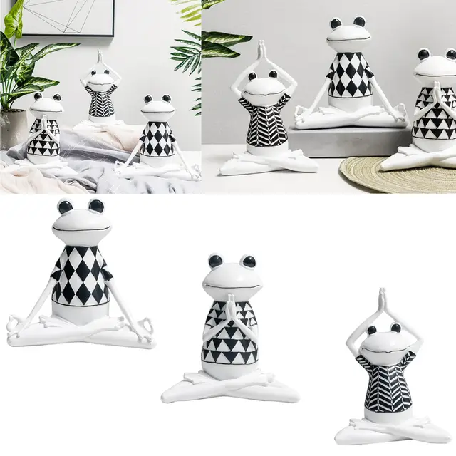 3pcs Funny Resin 3d Yoga Frog Novelty Gifts Figurine Office Desk