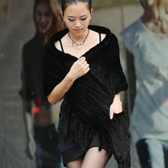 

woven 100% genuine womenknit Mink fur wrap with tassel warm winter mink scarf lady weeding part fashion shawl free ship CW2393
