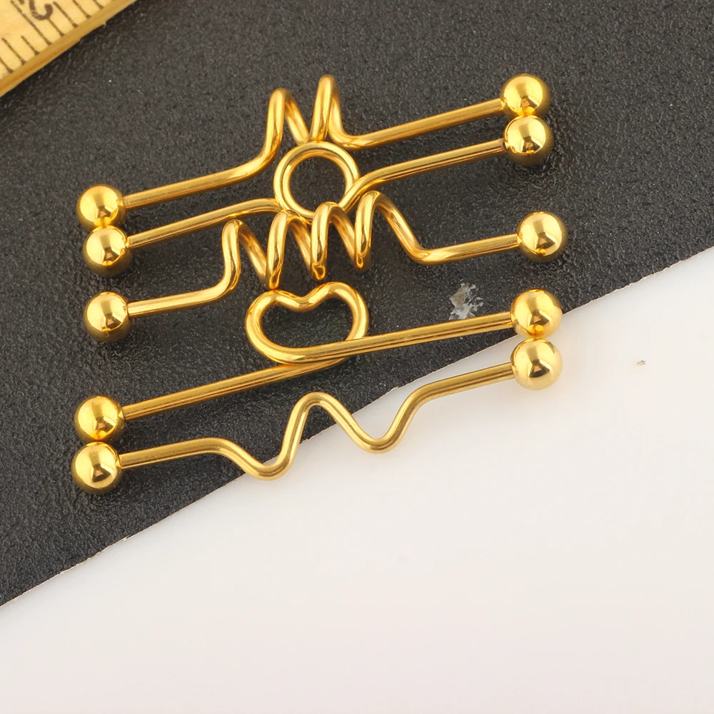 JUNLOWPY 14G Stainless Steel  Industrial Barbell Cartilage Earring Body Piercing Jewelry 1 1/2"(38mm) Heart Wave Circle