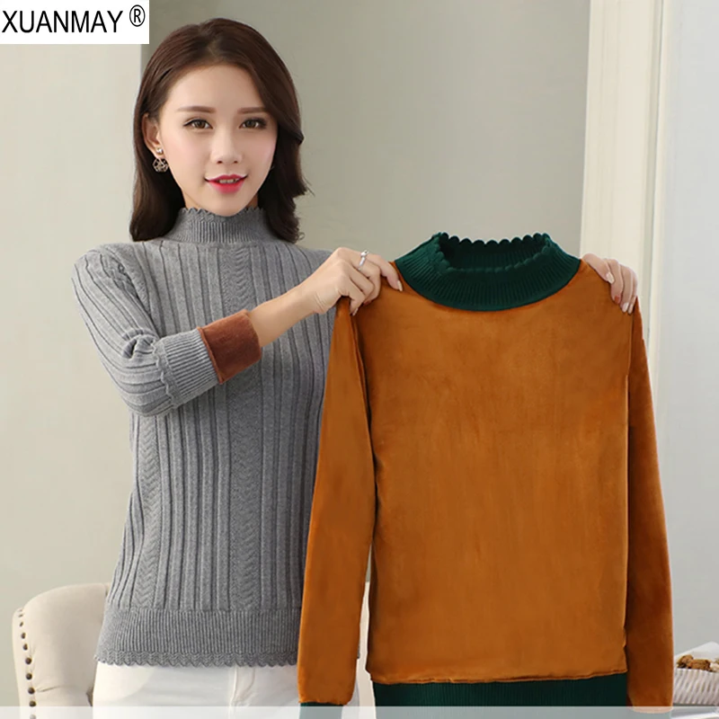 Velvet lining warm Pullover Sweater female Fashion Thick sweater 2018