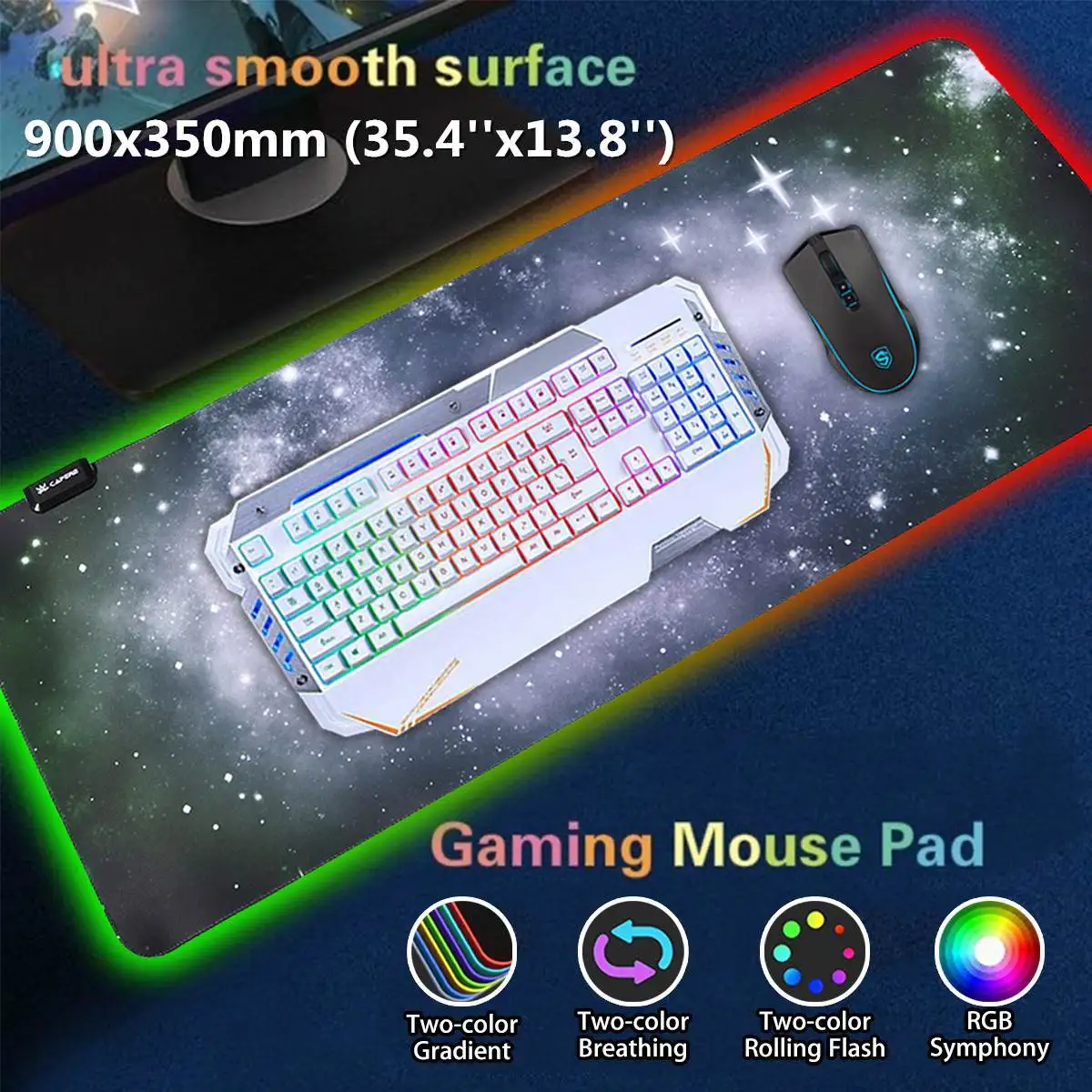 Большой игровой коврик для мыши RGB светодиодный коврик для мыши геймер нескользящий USB резиновая компьютерная клавиатура Настольный коврик для мыши 900X350X3 мм