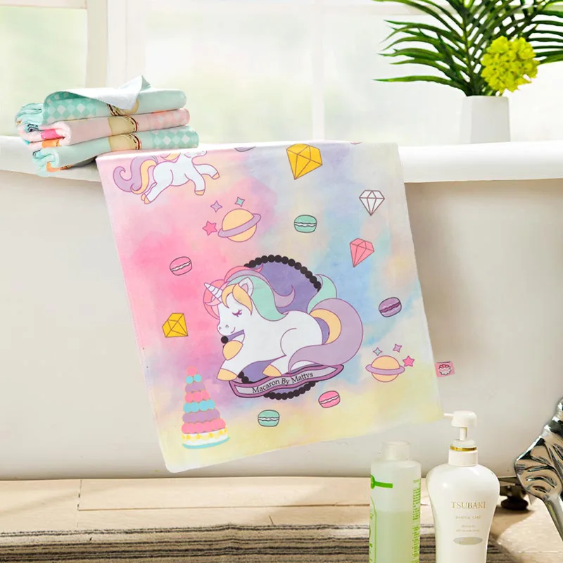 Cartoon Unicorn Microfiber Bath Towel 140x70cm Rectangle Printed Beach Towel Pink and Blue Girls Kids Yoga Mat Picnic Blanket
