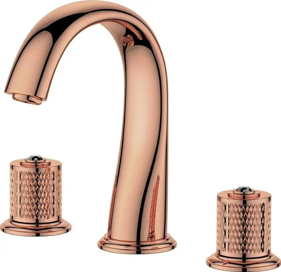 

Rose gold 8" Widespread Ceramic Valve Three Holes 3 Pcs lavatory Bathroom Sink Faucet Mixer tap Black crystal handles New