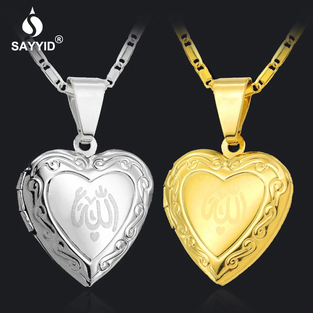 

SAYYID new gold silver heart necklace for women fashion allah gold pendant necklace of photo gift peach necklace jewelry
