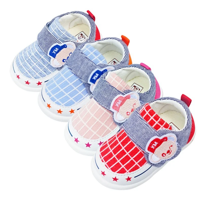 

Hot Newborn Baby Boys Shoes First Walkers Shoes Soft Crib Shoes Cartoon Bear Cotton Fabric Kid Shoes