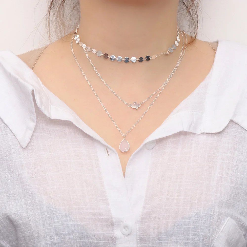 Mode Multicouche Or Chaîne Tour de Cou Star Crystal Collier Pendentif LADY JEWELRY