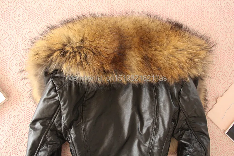 Модная супер большая куртка из меха енота и овчины, мотоциклетная одежда из натуральной кожи, женская шуба, Куртки из натуральной кожи