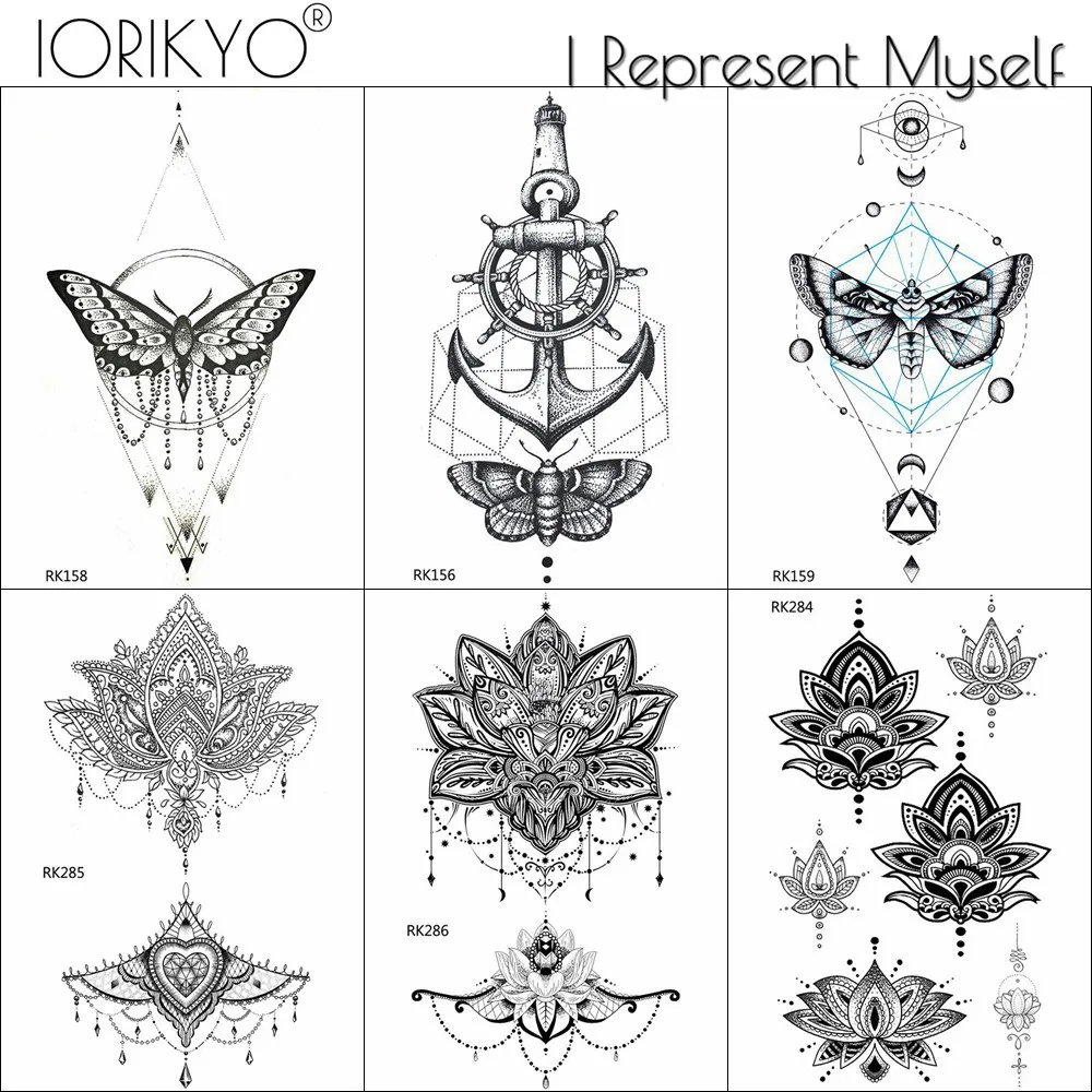 IORIKYO Маленькая женская геометрическая временная татуировка из хны цветок кулон