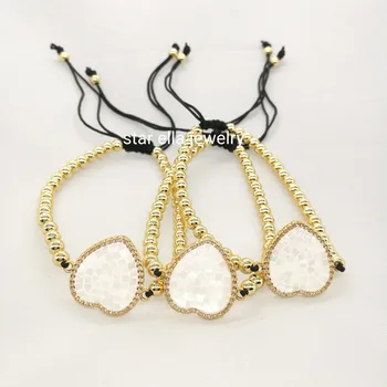 

10pcs/lot Micro Pave AAA CZ White Abalone Shell Elegent Sweet Heart Handmade Pulsera Braiding Marcame Bracelet Joyeria