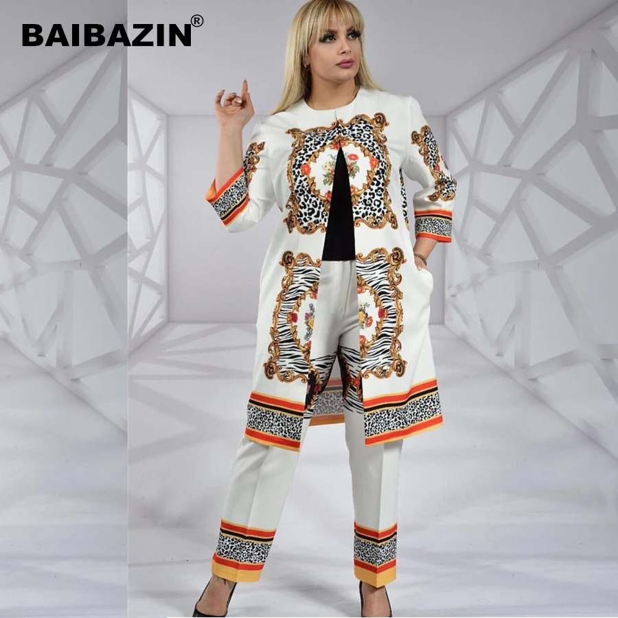 

BAIBAZIN African Dashiki Women Clothing Symmetrical Print Commuter Large Size Two-Piece Set