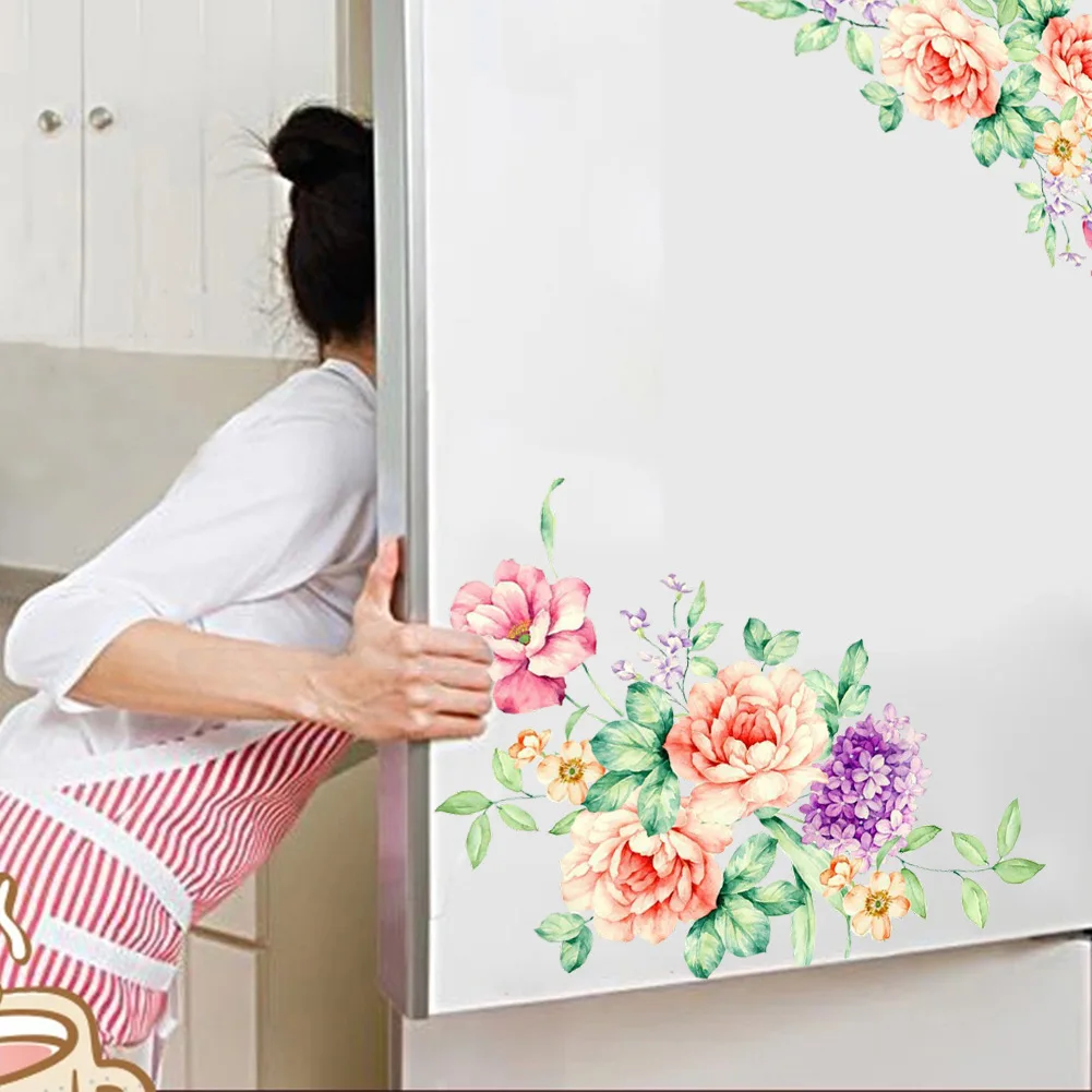 

Colorful Flowers 3D Wall Stickers Beautiful Peony Fridge Stickers Wardrobe Toilet Bathroom Decoration PVC Wall Decals/Adhesive