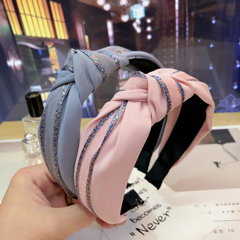 

Fashion Luxurious Blue Patchwork Satin Hair Hoop Headband Hairband for Women Girls Gauze Hair Band simple Hair Accessories