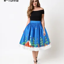 W-Yunna/Рождественские синие Юбки-миди, Женская винтажная пачка до колена, женские плиссированные юбки, тонкая тканевая модная Расклешенная юбка