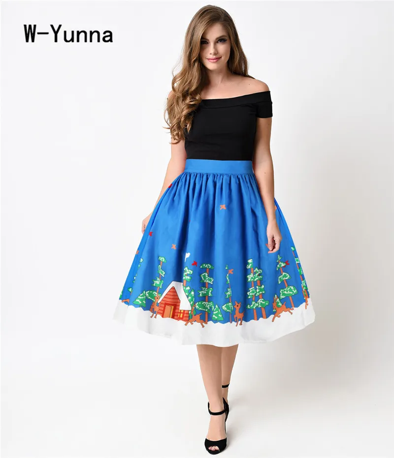 Buy W Yunna Christmas Blue Midi Skirts