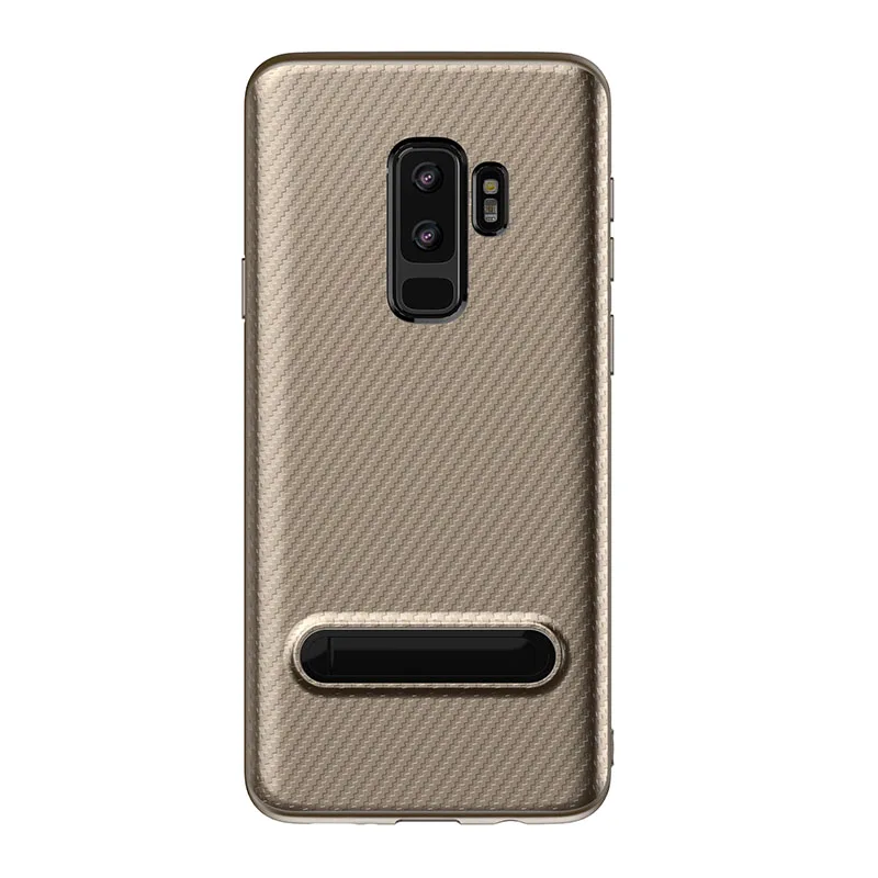 TPU Phone Case Cover with Stand Holder Bracket Frosted Carbon Fiber Pattern Drop Resistance Cases for Samsung Galaxy S9 Plus | Мобильные
