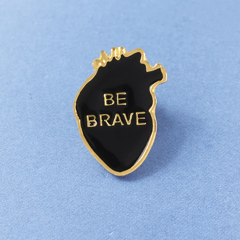 

Fashion Punk Black Heart 'BE BRAVE' Brooches Human Organs Heart Pins Enamel Badge Broche For Women Kids Pins Jewelry Brosche