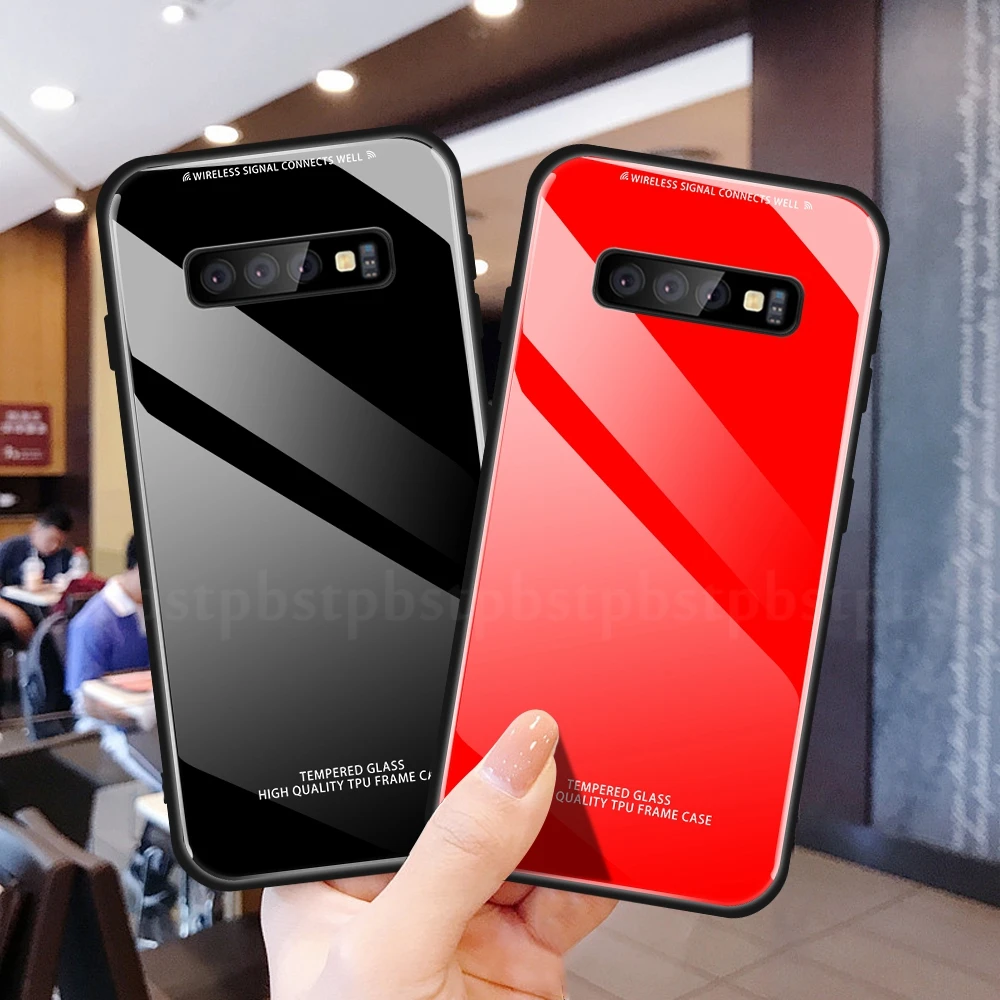 

For Samsung Galaxy S10 S9 Plus Luxury Glass Phone Case For Samsung S10 Plus Cases Ultra Thin Soft Edge Tempered Glass Back Cover