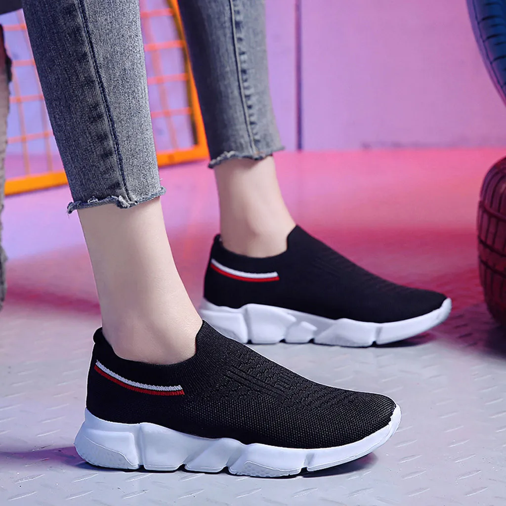

Women's Mesh Flat shoes patchwork slip-on Cotton Casual shoes for woman Walking Stripe Sneakers Loafers Soft Shoes zapato#es