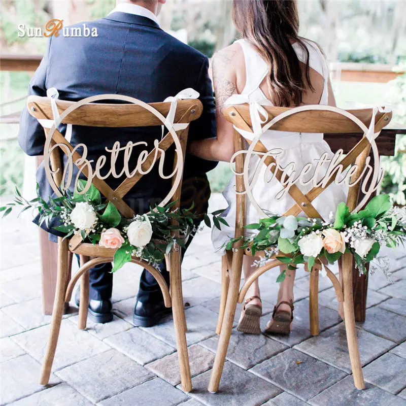 

2pcs/set Better Together Rustic Wedding Sign Decor Ideas Chairs Hanging Signs Mariage Party Decorations Wood Wedding Decoration