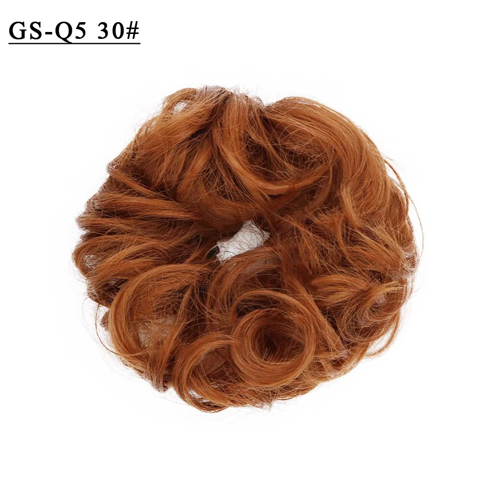 Free Beauty Curly Chignon Brown Blond Hazel Ombre Synthetic Hair Bun Extensions Rubber Band Heat Resistant Fiber for Women Girls