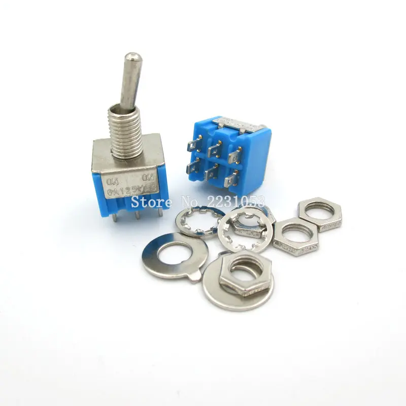 

5PCS/LOT Blue 6 Pin DPDT ON-ON 6A125VAC Miniature Toggle Switches MTS-202 Mini Toggle Swicth
