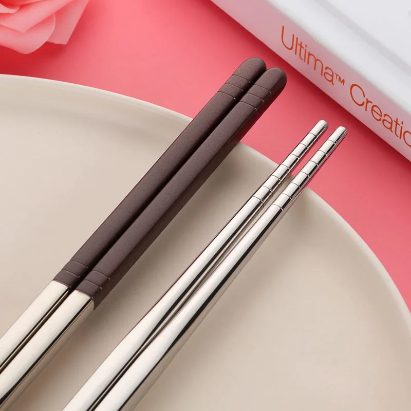 Покупатель звезда 5 пар портативные креативные корейские палочки для еды из нержавеющей стали персонализированные золотые Розовые Палочки для суши Хаши - Цвет: 5 Brown Chopsticks