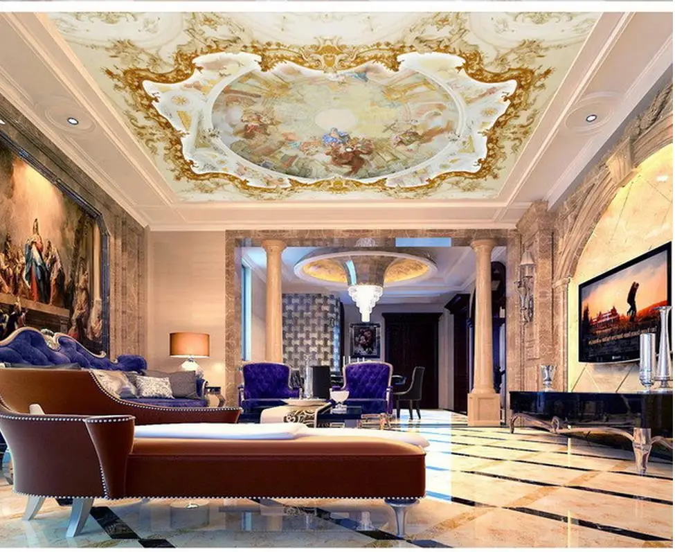 Us 168 58 Di Scontosoffitto Zenith Soffitto Angelo Europeo In Rilievo Carta Da Parati 3d Murales 3d Soffitti Affrescati Wallpaper Foto 3d Carta Da