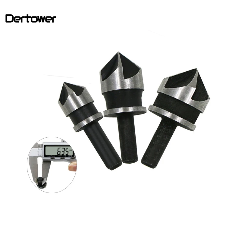 

3Pcs 90 Degree 1/4 Hex Shank Countersink Drill Bit 5 Flute 12-19mm Woodworking Counter Sink Chamfering Debur Tool Set DT6