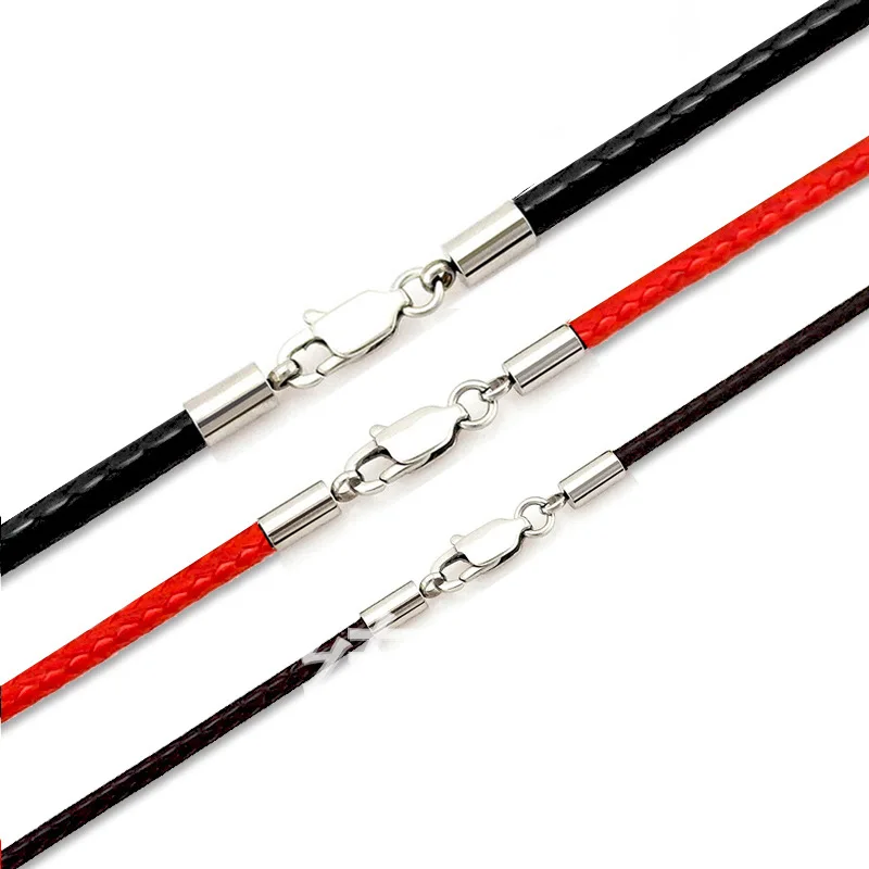 1-5mm-2mm-3mm-Leather-Cord-Black-Necklace-Chain-Stainless-Steel-Lobster-Clasp-Connector-Round-Waxed
