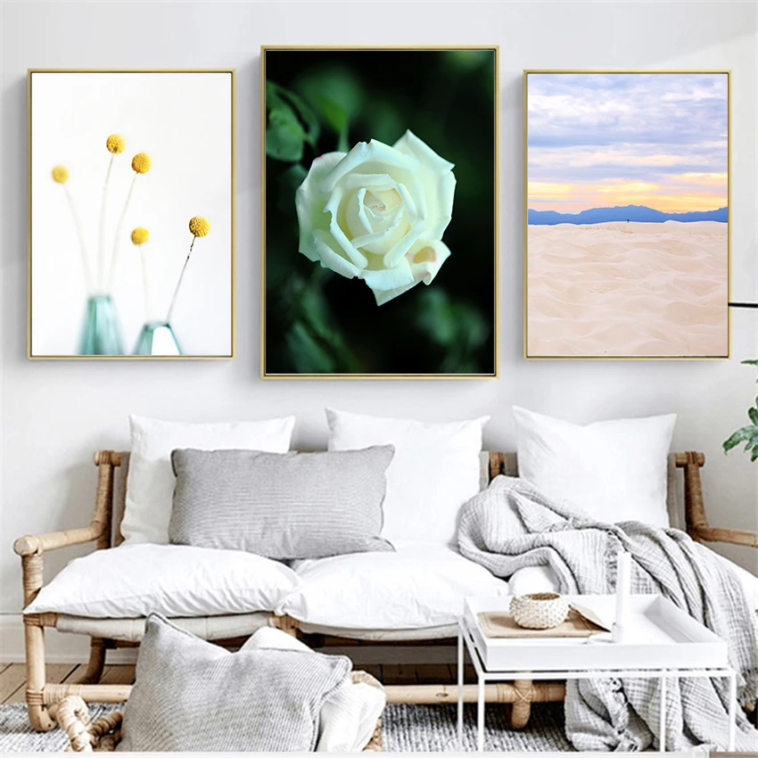 White Rose Flowers Prints and Yellow Carnation Posters Nordic Wall Art Canvas Paintings Home Decor for Living Room Girls Bedroom