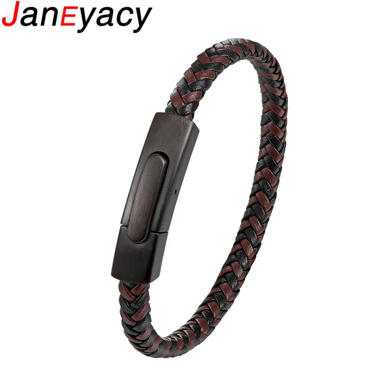 

2019 Jewelry Punk Braided Men Geunine Leather Bracelet Homens Pulseira Stainless Steel Bracelets Bangles Valentine's Day Present