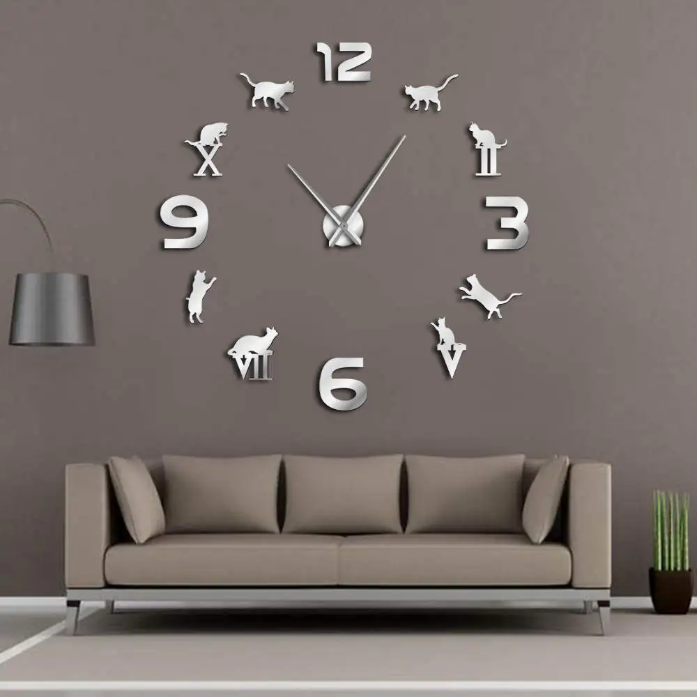 

1Piece Roman Arabic Numerals Mixed DIY Large Kitty Cat Wall Clock Modern Design Animal Home Decor Wall Watch Time Clock