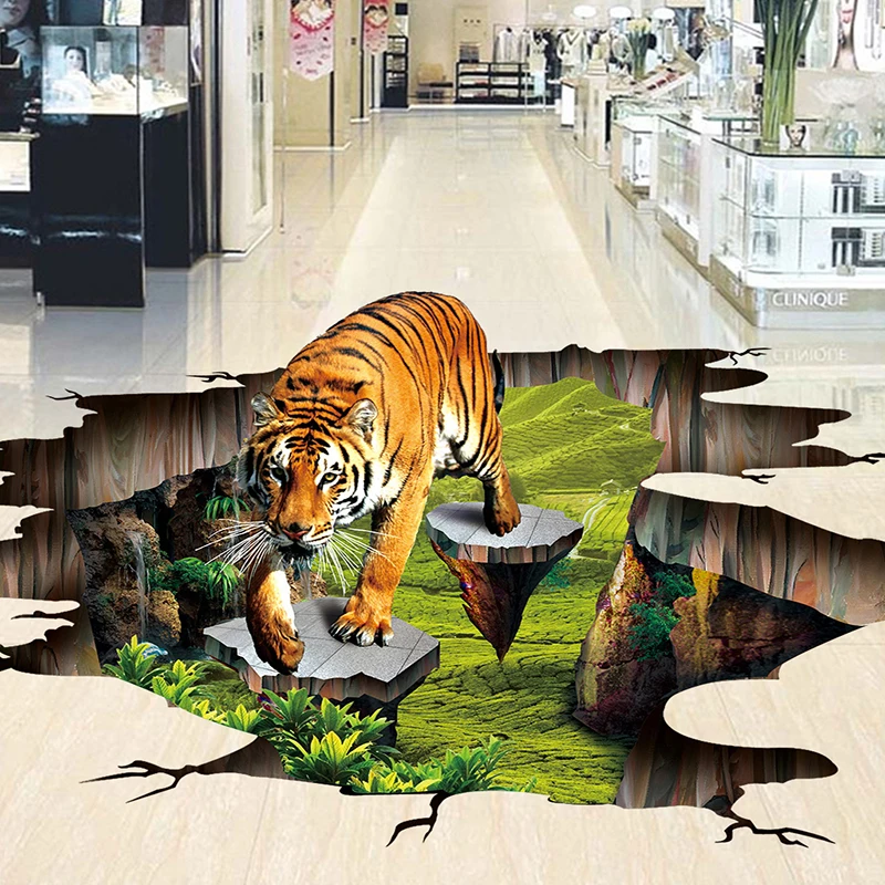 Papel de parede foto personalizada 3d estereoscópico tigre grande parede  pintura de parede sala de estar sala de fundo mural imagem - AliExpress