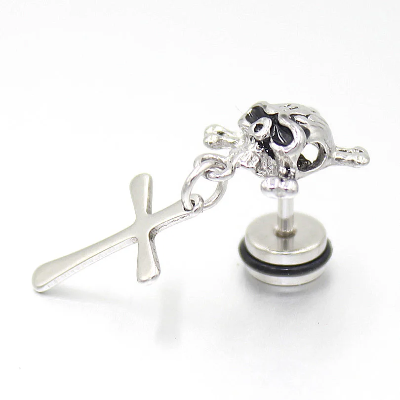 

2pcs 16G Skull Earring Stainless Steel Studs Earrings Star Lightning Cross Charm Mens boy girl punk Skulls Earrings Stud Earring