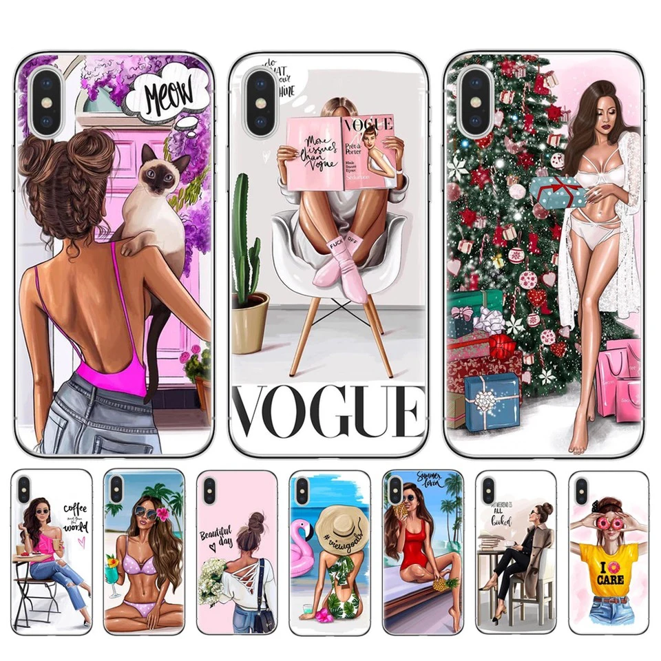 

VOGUE Christmas Girl Soft TPU For Samsung Galaxy S8 S9 Plus S10e A7 J6 A8 Note 8 9 Aurora Colorful Cover Sexy Bikini Girl Clear