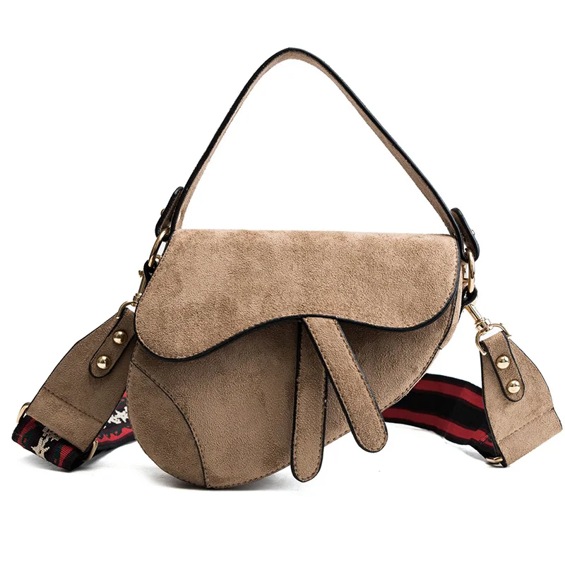 

Women Famous Brand Designer Suede Saddle Messenger Bag Female Winter New Retro Shoulder Bag Small Wide Strap Crossbody Handbag